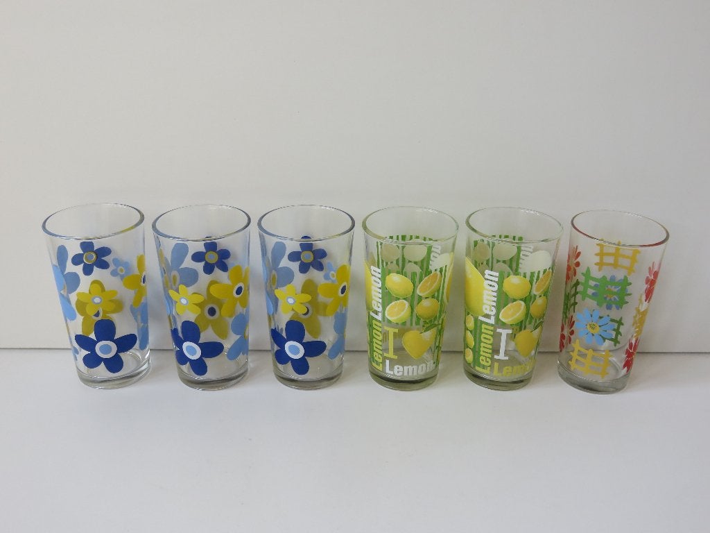 6 Vintage retro Cerve longdrinkglazen cocktailglazen bloemen, Glas of Glazen, Overige merken, Vintage, Ophalen of Verzenden