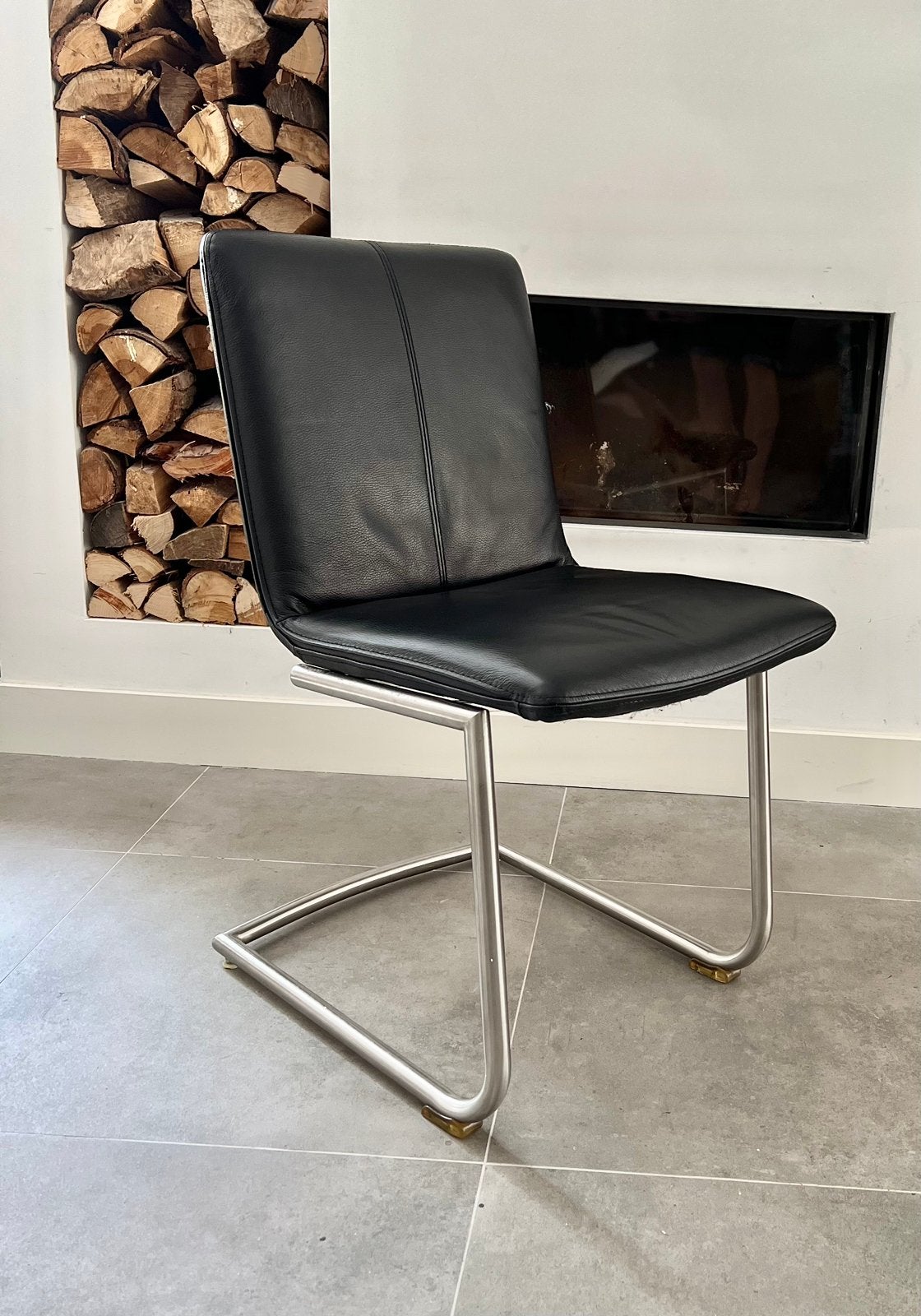 4/6/8/10 mei zwart leder Henders en Hazel stoelen rvs frame, Ophalen, -, Zwart, -