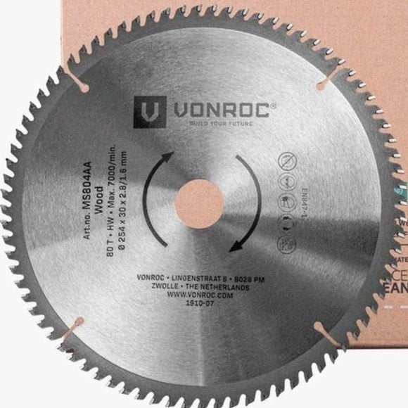 Cirkelzaagblad 254mm 80T voor Houtzaagblad, Doe-het-zelf en Verbouw, VONROC, Cirkelzaag, 70 mm of meer, Nieuw