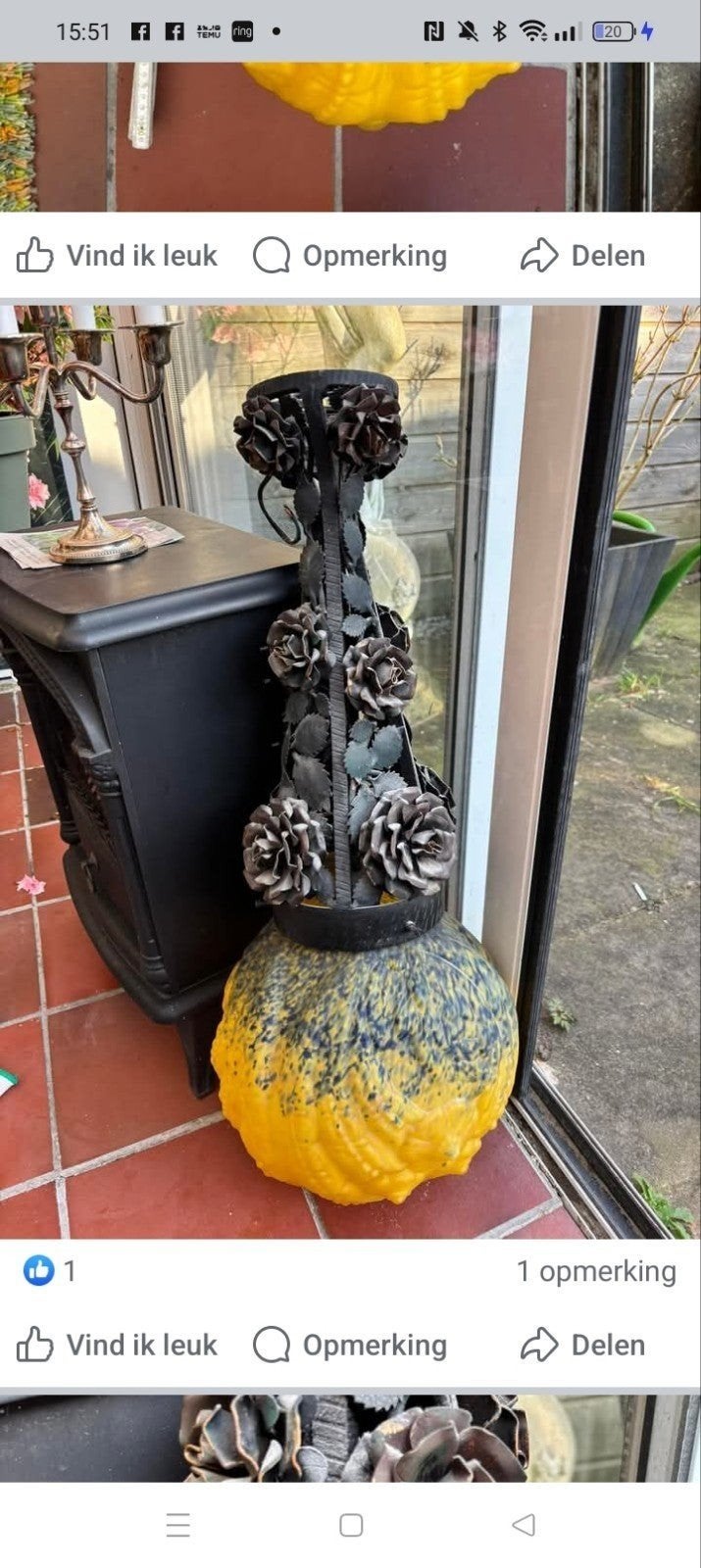 Antieke Patte Ver Hanglamp met Roosjes - Frankrijk, Ophalen