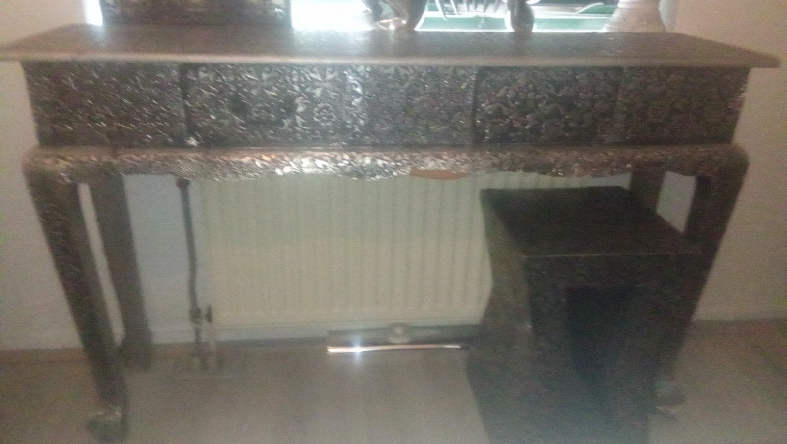 Zilverkleurige console tafel met krukje, Ophalen, Gebruikt, 100 tot 150 cm, Overige materialen