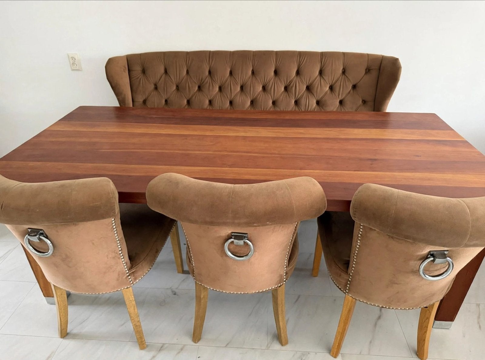 MOET ZSM WEG!! Elegante eettafel met bank en stoelen - Bruin, Gebruikt, 100 tot 150 cm, Ophalen of Verzenden, 150 tot 200 cm