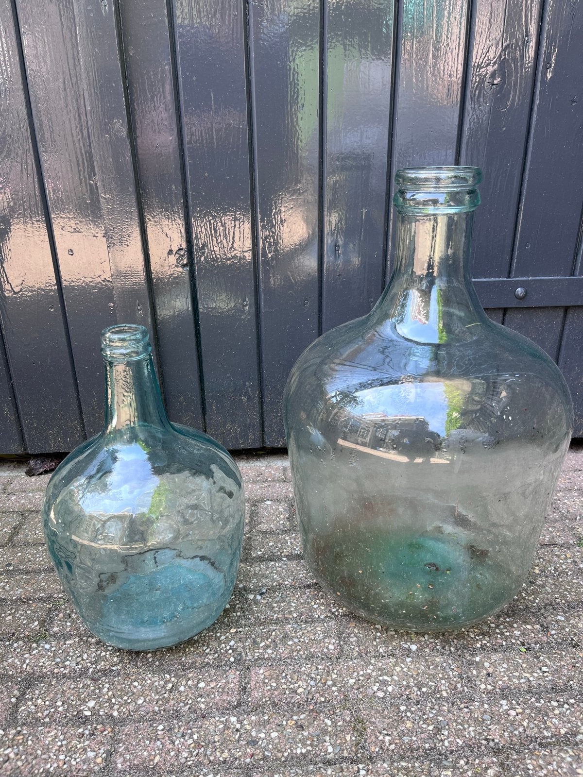 Grote glazen flessen / mandflessen brocante - set van 2, Ophalen of Verzenden