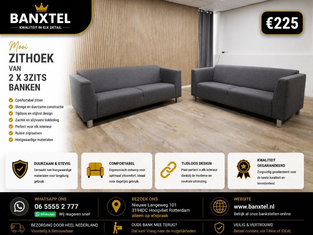 Mooi 2 x 3Zit Antraciet Banken, Info@banxtel.nl, 3194DC, Gebruikt, Verzenden