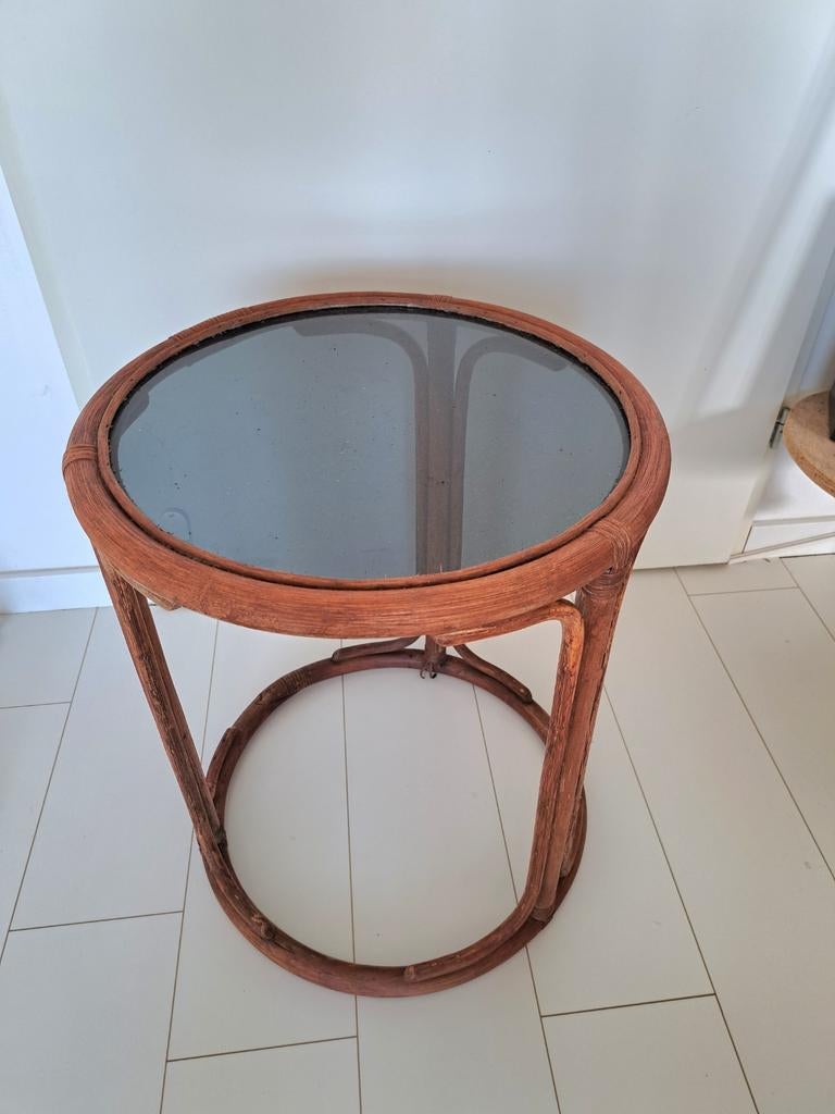 Vintage bamboe bijzettafel, Ophalen, Rond, Minder dan 55 cm, 45 tot 60 cm