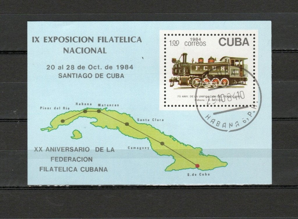 Treinblok Cuba 1984 blok 87, Ophalen of Verzenden, Gestempeld, Treinen