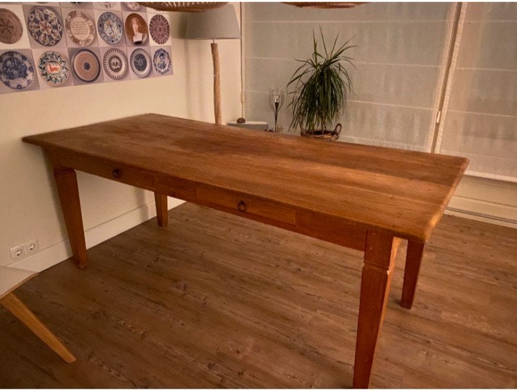 Teakhouten eetkamertafel met 2 lades, Huis en Inrichting, Tafels | Eettafels, Ophalen, Gebruikt, 50 tot 100 cm, 150 tot 200 cm
