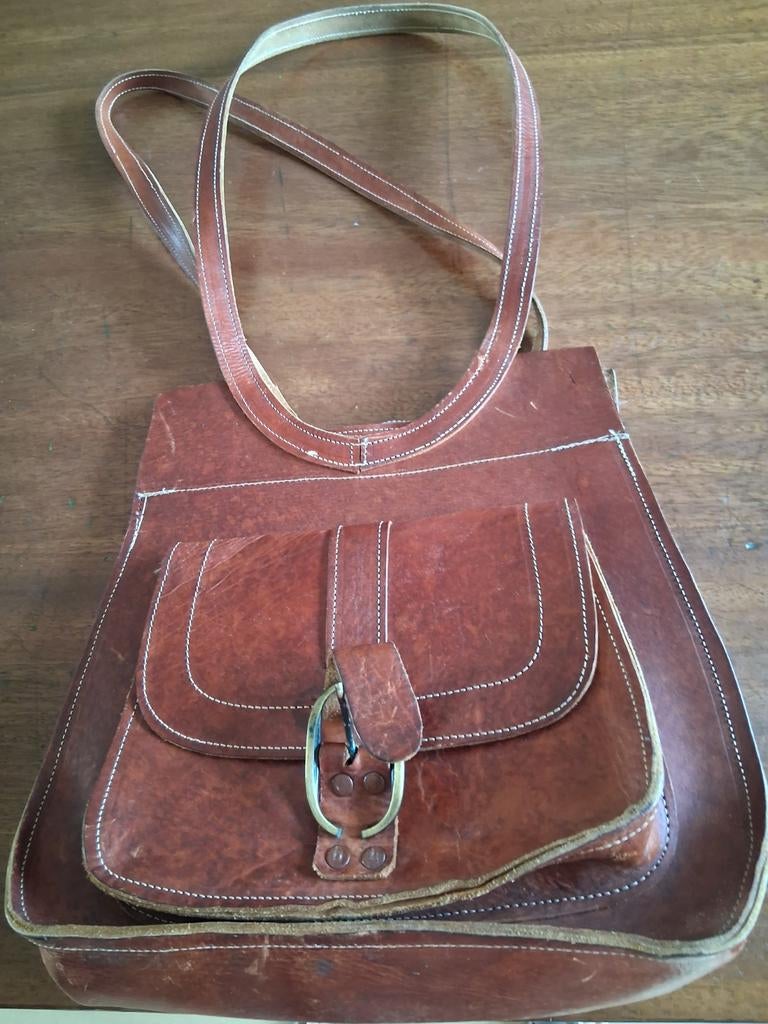 Bruine jucht leren tas, Ophalen of Verzenden, Bruin