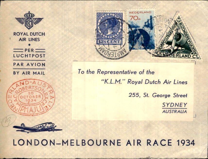 KLM - Sydney - London - Race - 1934, Ophalen of Verzenden, Envelop