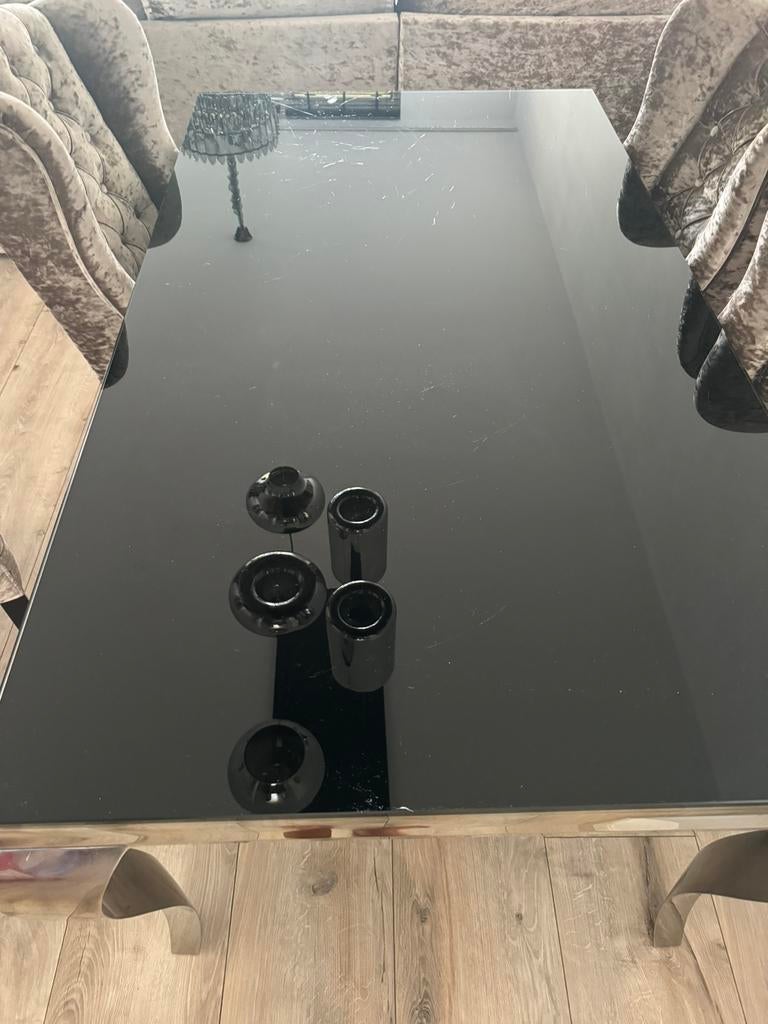 Eettafel en stoelen, Huis en Inrichting, Rechthoekig, 50 tot 100 cm, Ophalen of Verzenden, Glas