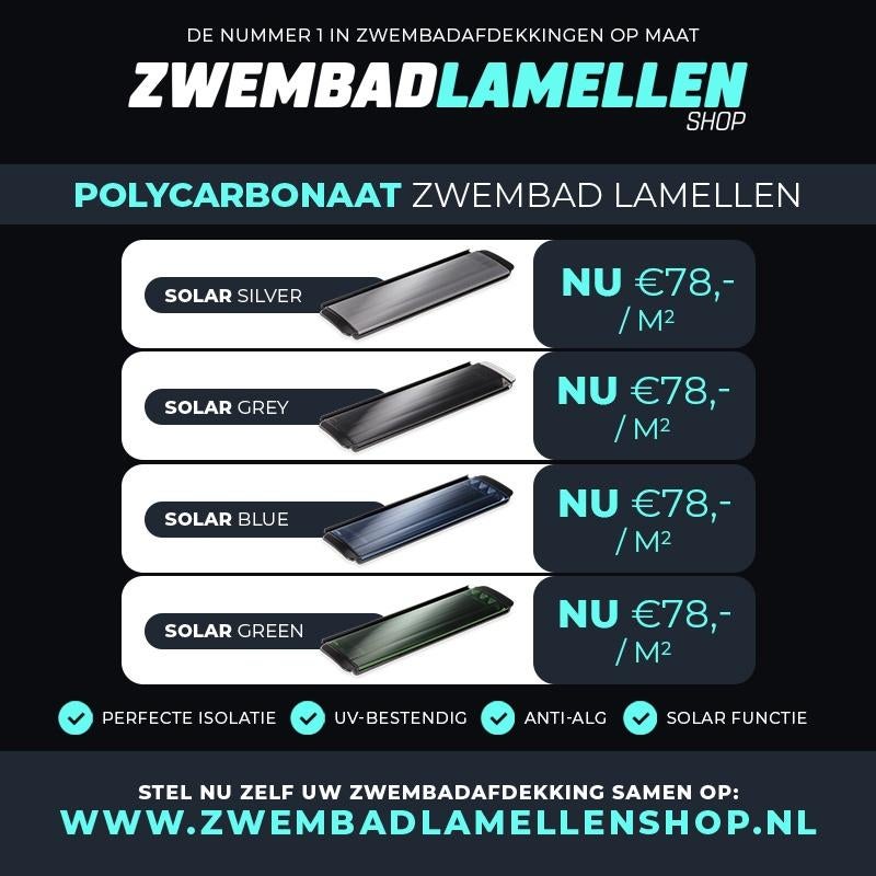 Nieuw zwembadlamellen afdekking Solar silver €78 per m2, Tuin en Terras, Zwembad-toebehoren, Verzenden, Nieuw, Afdekzeil