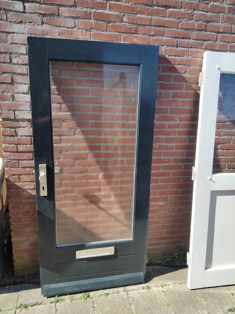 Hardhouten voordeur92.5x201.5mm, Doe-het-zelf en Verbouw, Deuren en Horren, Ophalen, 80 tot 100 cm, 200 tot 215 cm, Glas