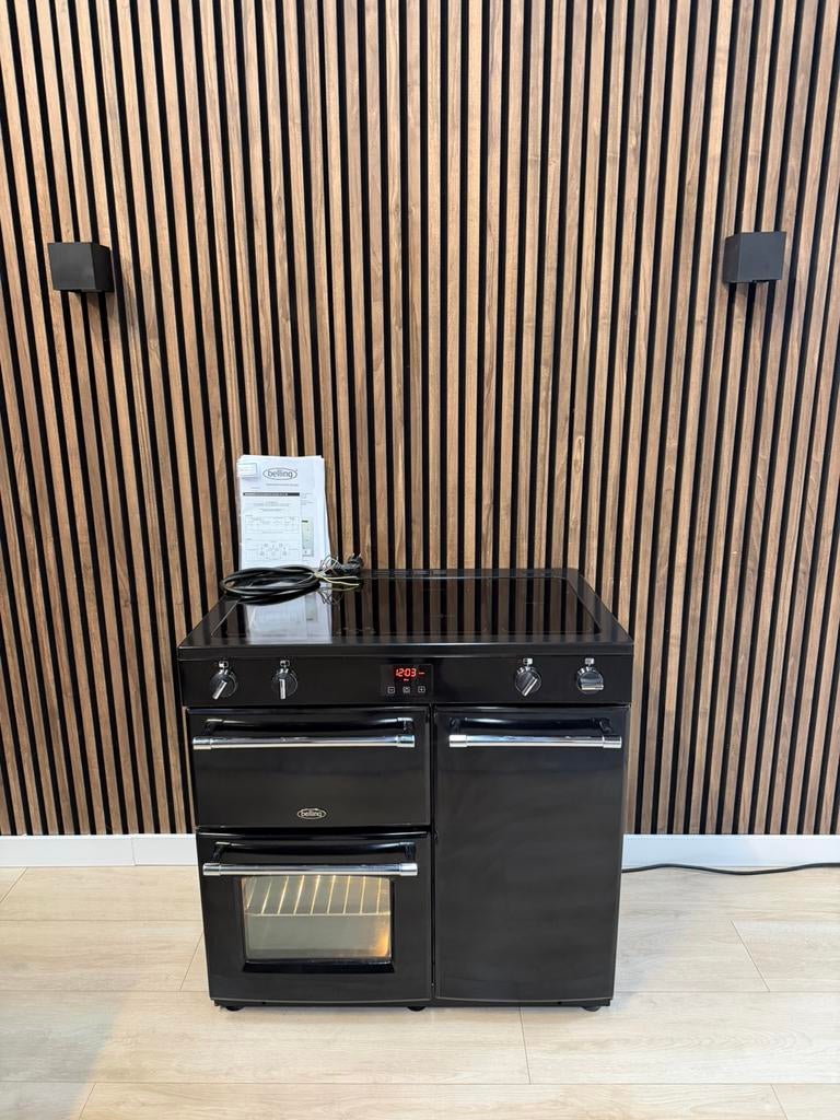 Nieuwstaat BELLING INDUCTIE Fornuis 90 cm (Gratis bezorgen), 5258sh, Warmhoudplaat, 60 cm of meer, Ophalen of Verzenden