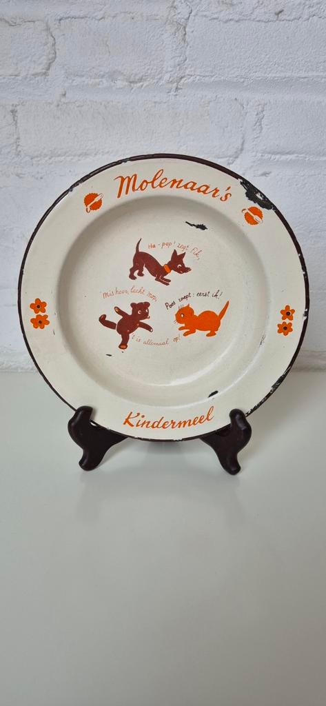 Vintage, emaille, Molenaar's, kinder ontbijt bordje, Antiek en Kunst, Ophalen of Verzenden
