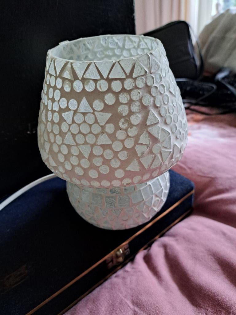 Te koop Oosterse mozaïek paddenstoellamp, 18 cm hoog, Romantisch, Ophalen of Verzenden, Minder dan 50 cm, Glas