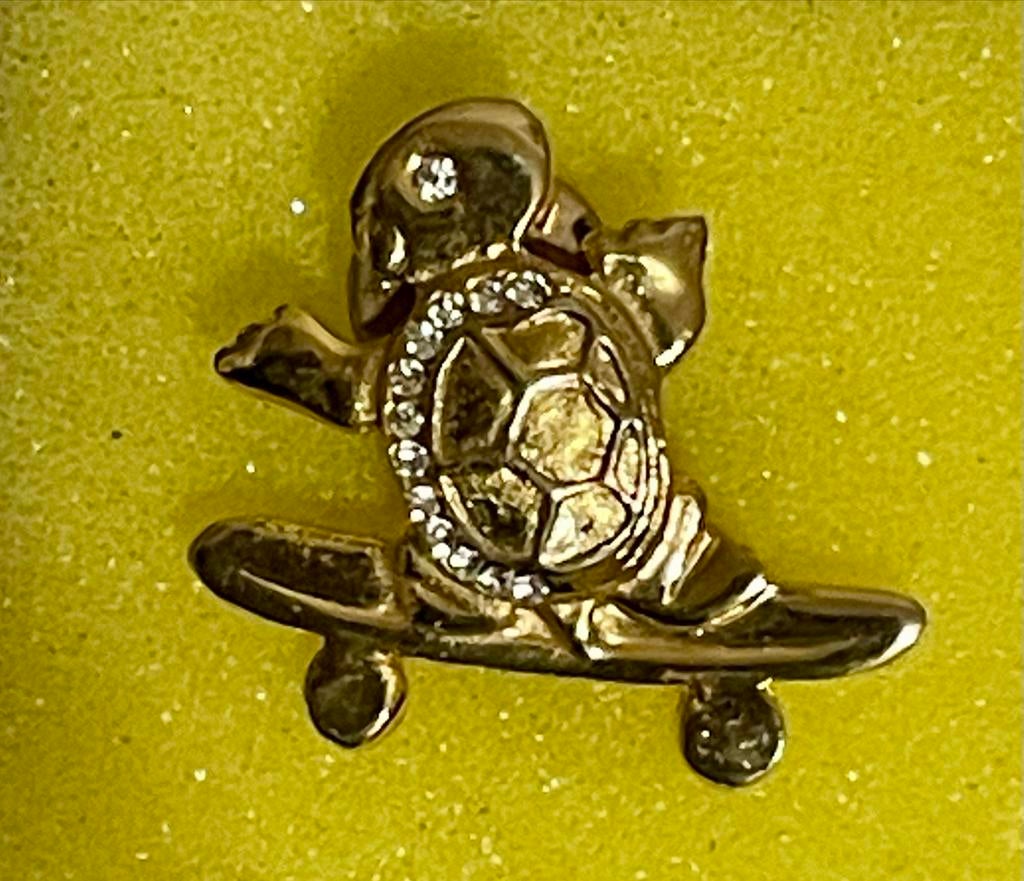 Schildpad op Skateboard Broche met Strass, Sieraden, Tassen en Uiterlijk, Broches, Overige materialen, Minder dan 4 cm, Ophalen of Verzenden