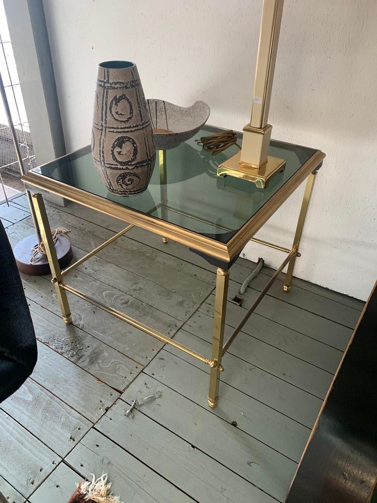 Tafel messing bijzet tafeltje Maison Jansen stijl jaren 70., Huis en Inrichting, Tafels | Bijzettafels, Ophalen of Verzenden