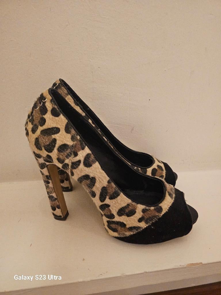 Leopard pumps mt 39 kort geschoren huid, Pumps, Aftershock, Beige, Nieuw