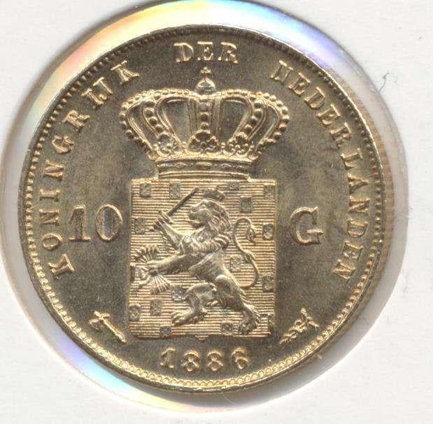 Nederland 10 Gulden 1886 Willem 3, Ophalen of Verzenden, Goud