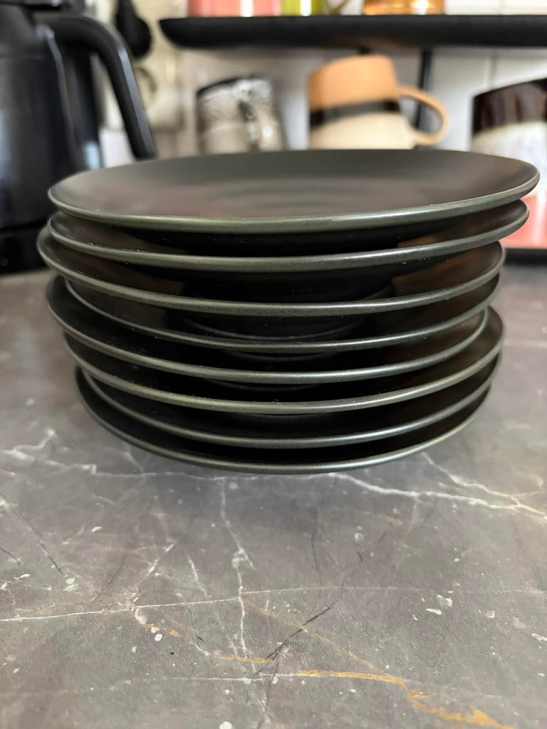 Zwarte HK Living Dessertborden - Set van 8, Keramiek, Ophalen of Verzenden, Zo goed als nieuw, Bord(en)