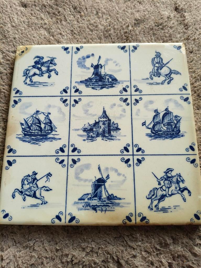 Blauw-wit Tegeltje 15,2 x15,2 cm., Antiek en Kunst, Antiek | Wandborden en Tegels, Ophalen of Verzenden