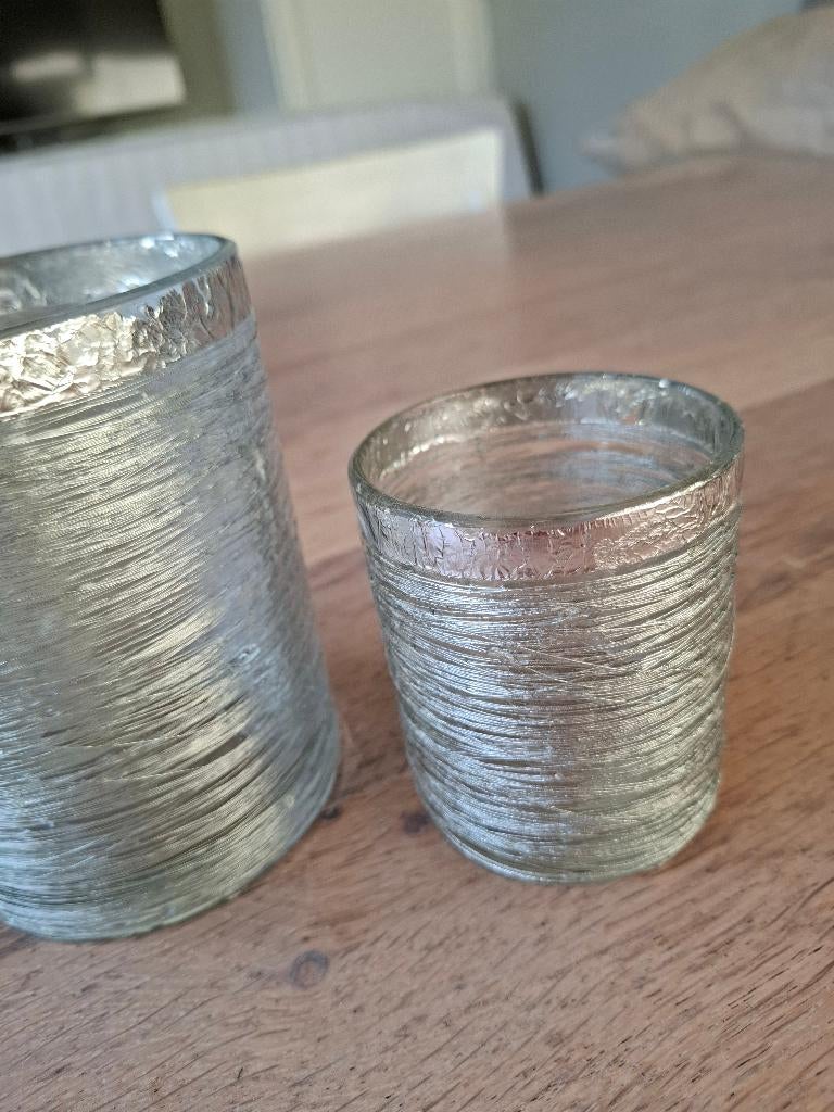 Riviera Maison silver string waxinelichtjeshouder - M en S, Ophalen of Verzenden, Zo goed als nieuw, Overige materialen, Minder dan 25 cm