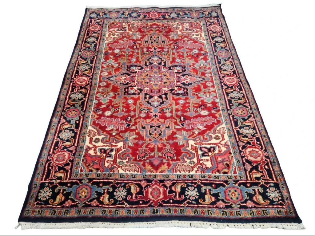 Handgeknoopt Perzisch wol Heriz tapijt medallion 122x178cm, 100 tot 150 cm, Ophalen of Verzenden, Zo goed als nieuw, Onbekend