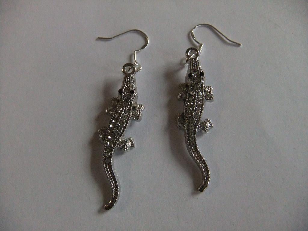 925 sterling zilveren oorbellen met krokodillen strass hang, Verzenden, Nieuw, Zilver, Zilver