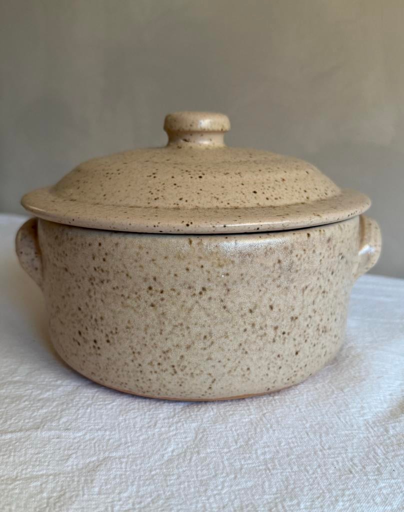 Vintage Franse Gres Ovenschaal met Deksel, Huis en Inrichting, Keuken | Keukenbenodigdheden, Gebruikt, Ophalen of Verzenden