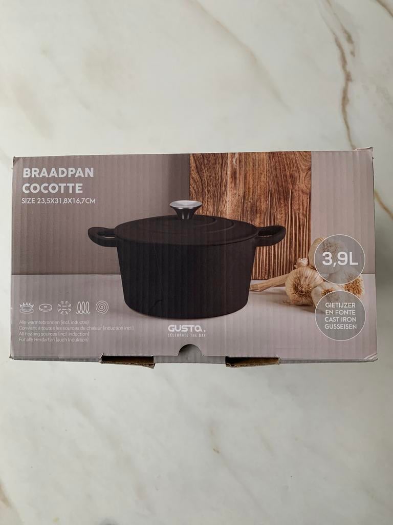 Nieuwe braadpan van het merk Gusta, model Cocotte, Ophalen of Verzenden, Nieuw, Gietijzer, Koekenpan of Braadpan