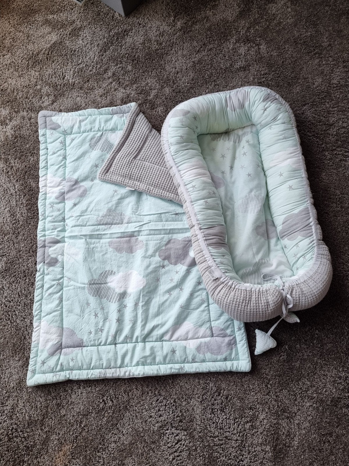 Tiny Star babynest wafel grijs mintgroen mèt dekentje, Ophalen of Verzenden, Zo goed als nieuw, Tiny star