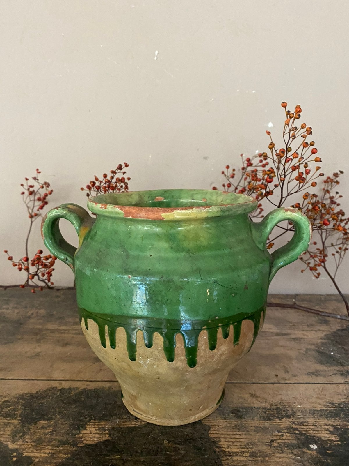 Antiek franse confit pot met groen glazuur, Ophalen of Verzenden