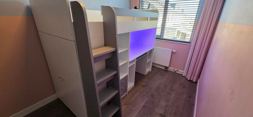 Hoogslaper met bureau en kast - Ideaal voor kleine kamers, Ophalen, Gebruikt, Eenpersoons, 200 cm