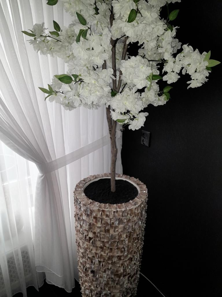 XL schelpenvaas inclusief bloesemboom, Huis en Inrichting, Ophalen, Overige materialen, Overige kleuren, Zo goed als nieuw