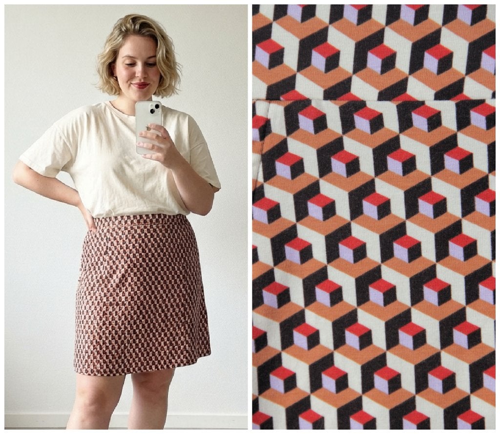 4FF 4 funkyflavours - retro rok in bruin roze peach - maat L, Maat 42/44 (L), 4funkyflavours, Zo goed als nieuw, Boven de knie