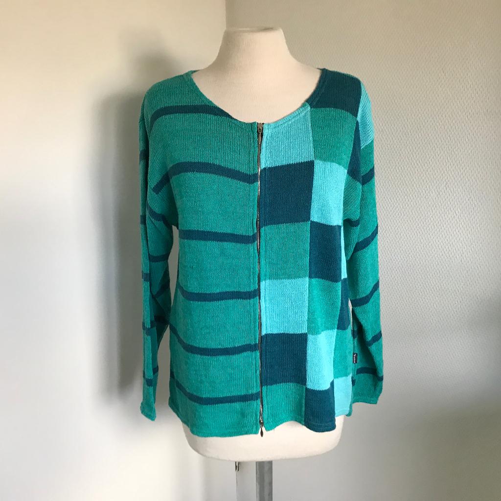 Linara linnen vest blauw groen tinten maat M, Verzenden, Zo goed als nieuw, Maat 38/40 (M), Blauw