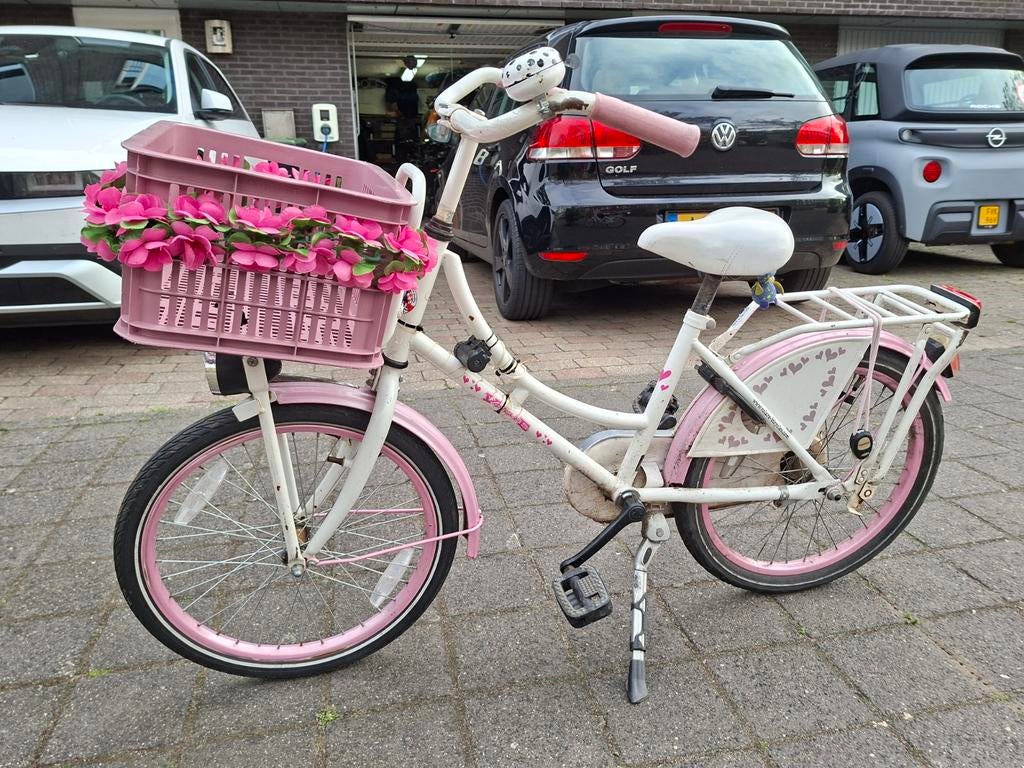 Leuke kinderfiets wit/roze met mandje en bloemen, Ophalen of Verzenden, Gebruikt, 16 tot 20 inch