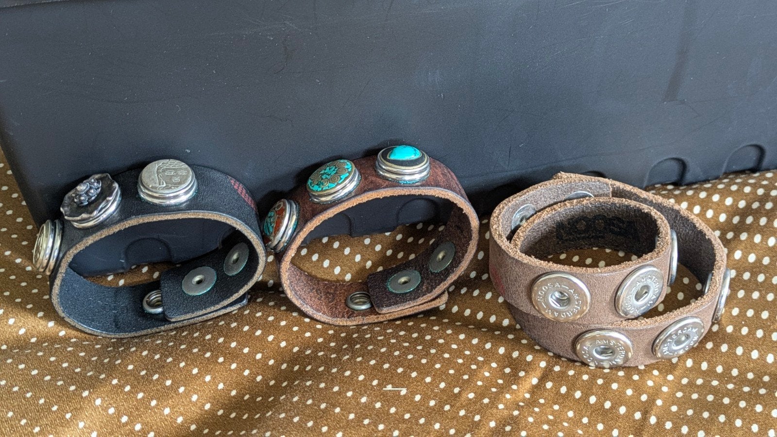 Noosa Amsterdam armbanden met verwisselbare chunks, Ophalen, Gebruikt, Bruin, Leer