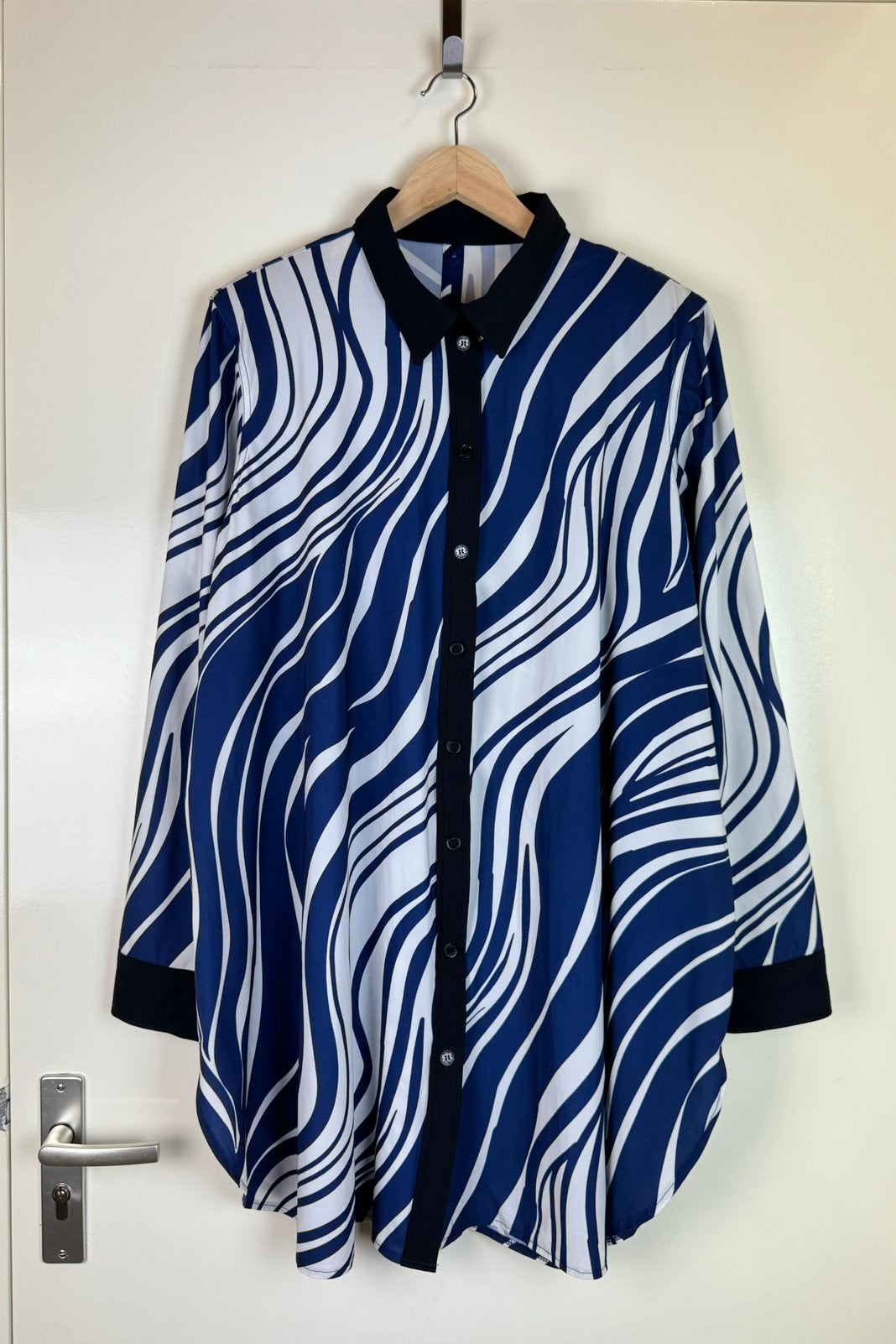 PLUS BASICS 6XL Zebra Avant Garde Print Shirt Blouse Gothic, Ophalen of Verzenden, Zo goed als nieuw, Blauw, Blouse of Tuniek