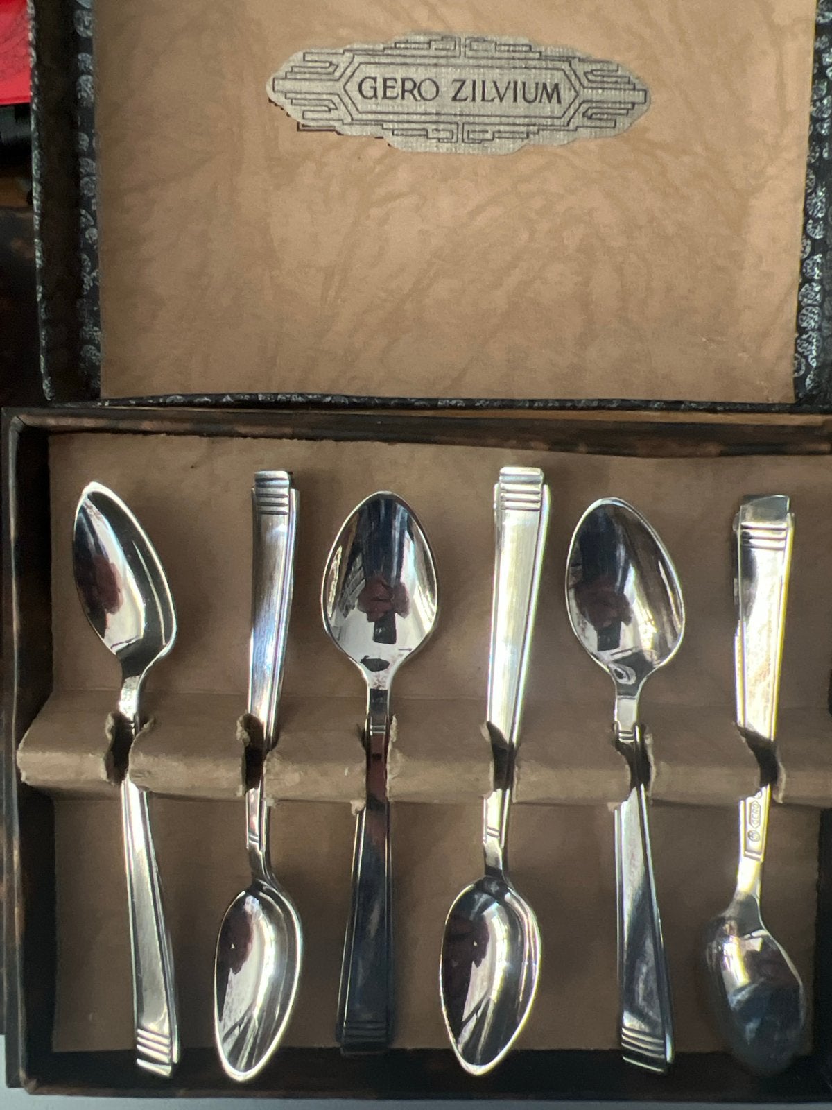 Vintage Gero Zilvium theelepels in originele doos, Antiek en Kunst, Antiek | Bestek, Ophalen of Verzenden