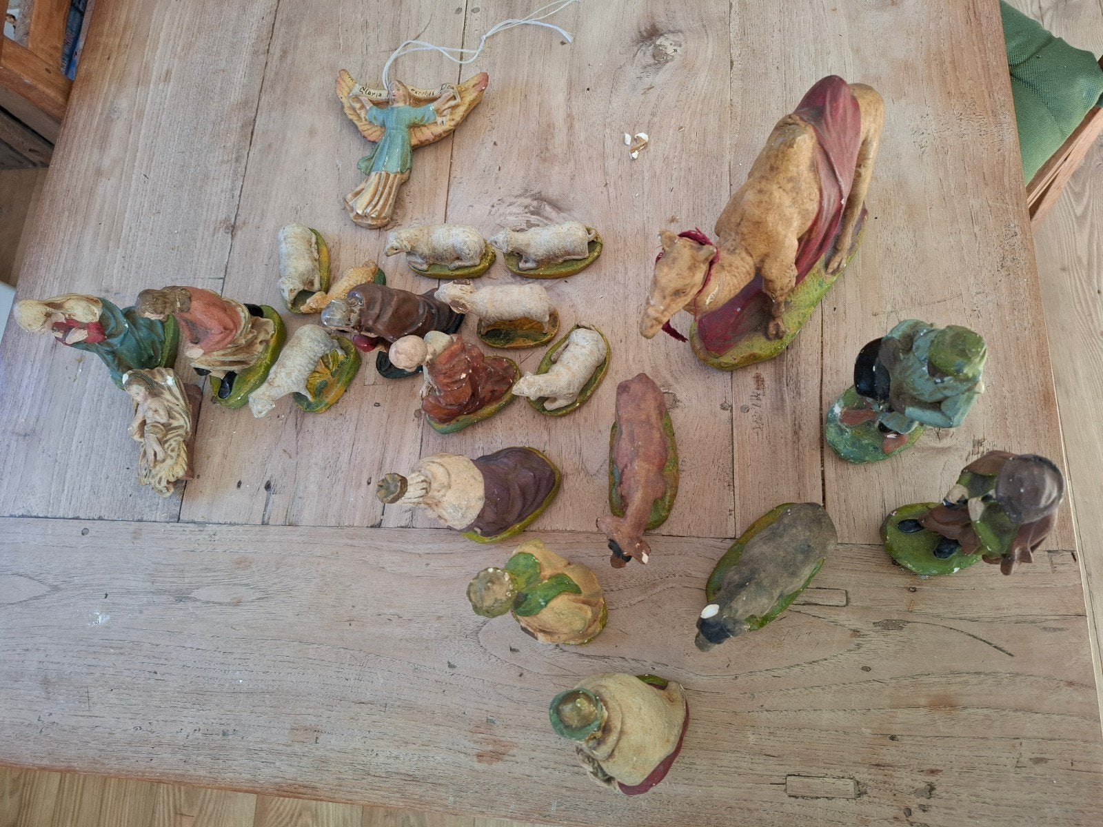 Antieke Kerststal Beeldjes Set - Handgeschilderd, Ophalen of Verzenden