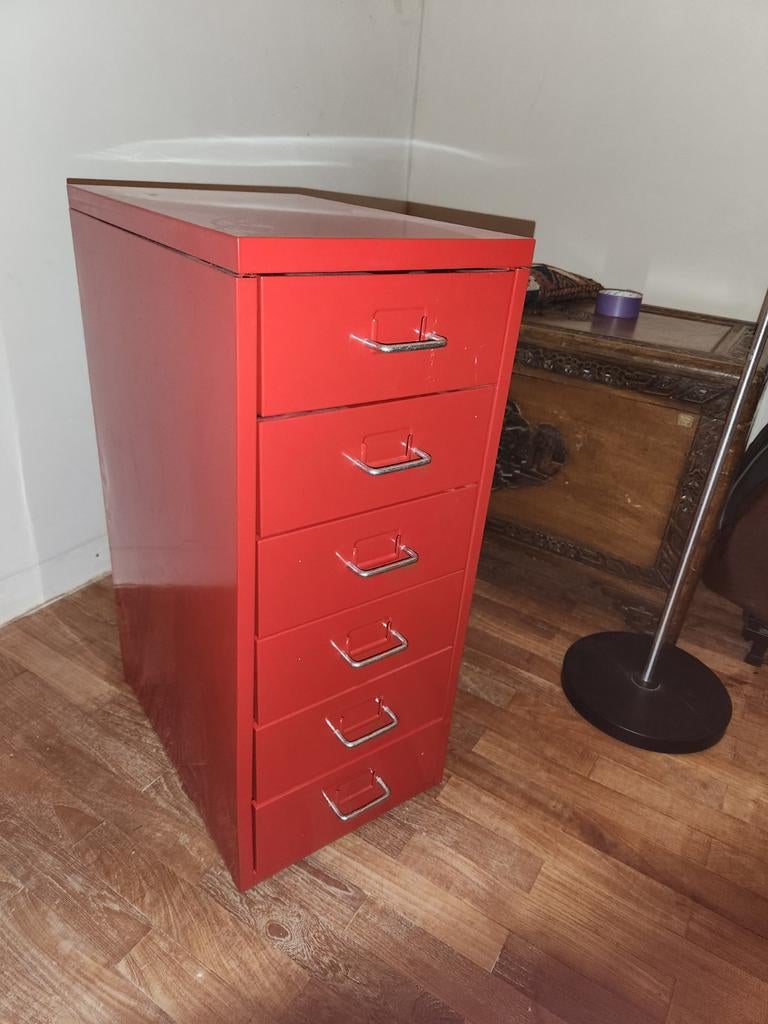 Rood metalen archiefkastje met lades, Huis en Inrichting, Ophalen, Minder dan 50 cm, Gebruikt, Minder dan 100 cm
