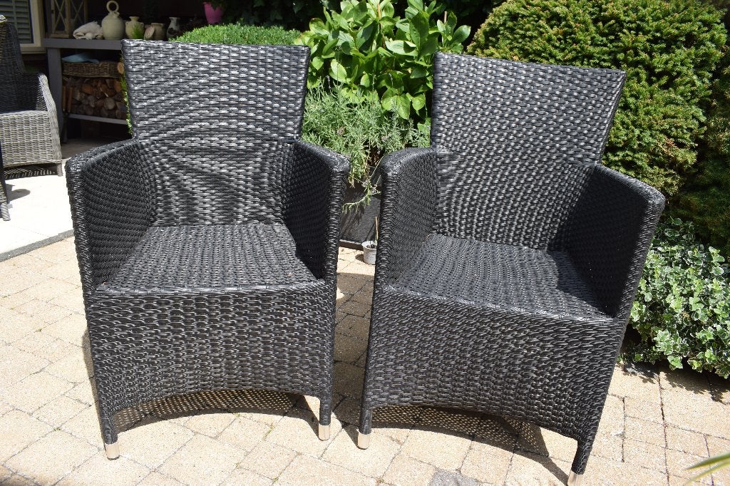 wicker tuinstoelen zwart 4 stuks, Ophalen, Gebruikt, Wicker, Stapelbaar