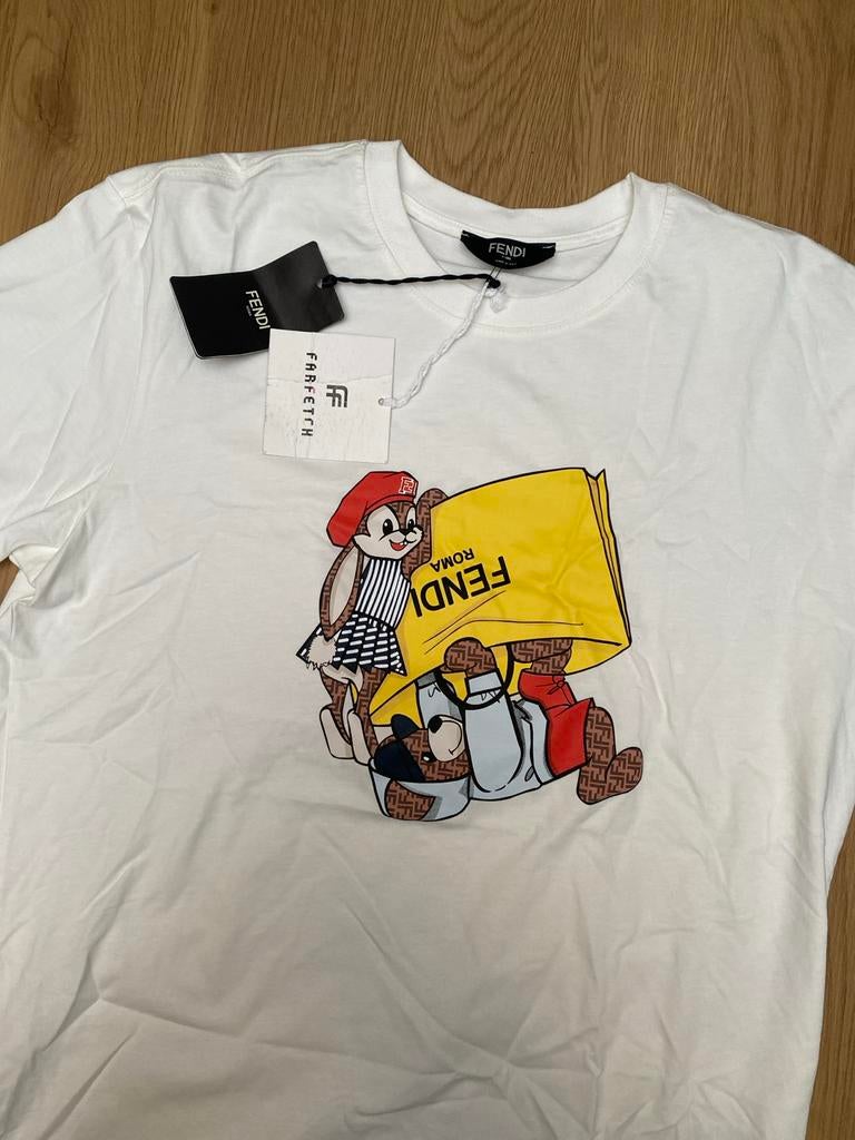 Fendi T-shirt met cartoonprint - Nieuw met kaartjes, Ophalen of Verzenden, Zo goed als nieuw, Maat 56/58 (XL), Wit