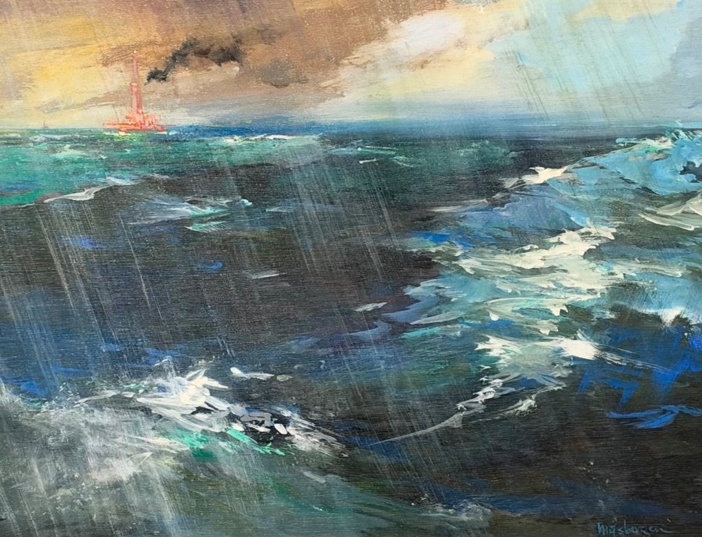 Olieverf schilderij van Joop Mijsbergen: HERFSTSTORM OP ZEE, Antiek en Kunst, Impressionistisch, Ophalen of Verzenden, Gesigneerd