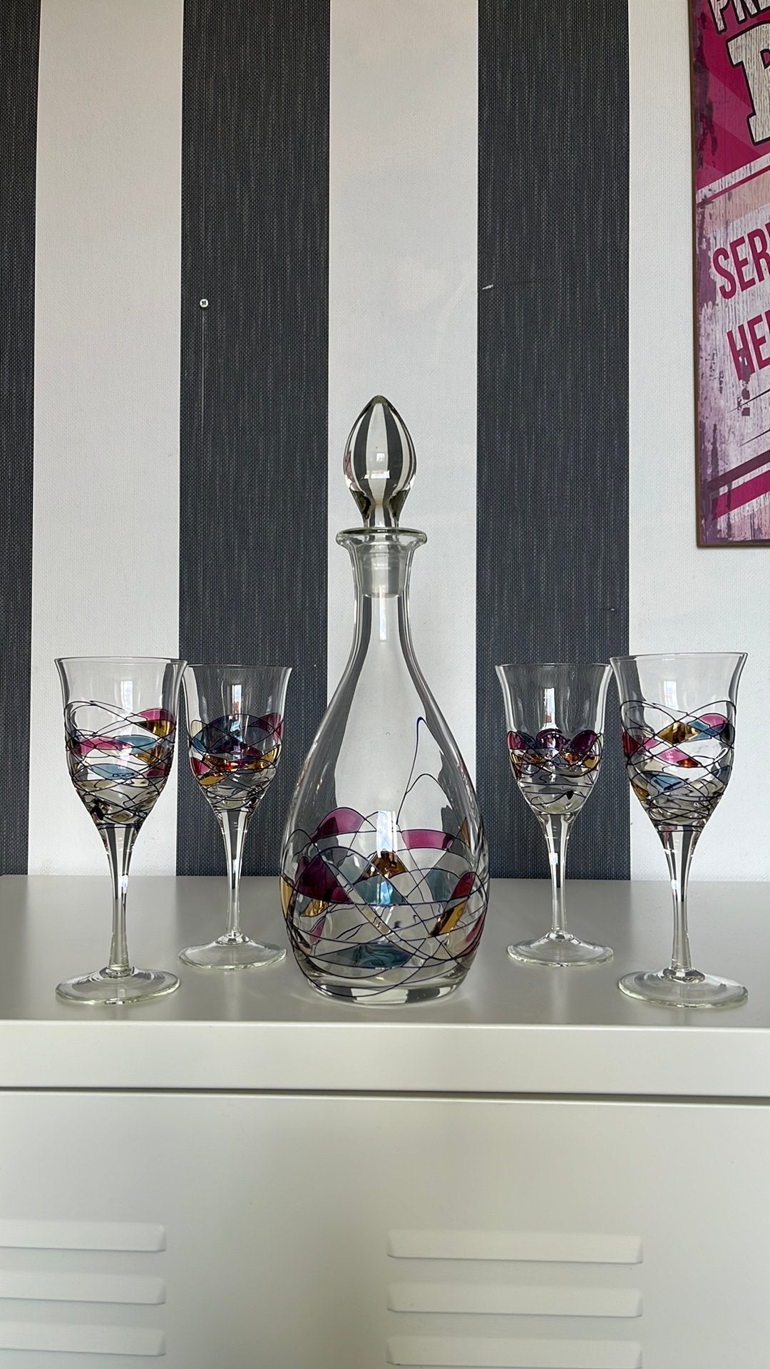 Karaf met 4 glazen, Antiek en Kunst, Antiek | Glas en Kristal, Ophalen
