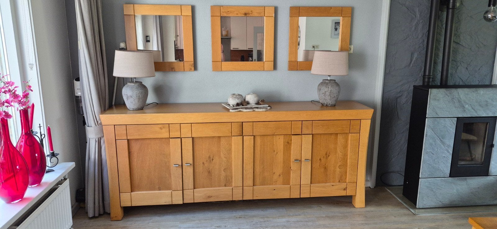 Eikenhouten dressoir met lades en deuren, Ophalen, Gebruikt, Eikenhout, 200 cm of meer