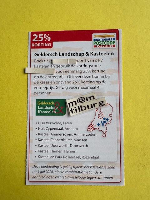 Geldersch Landschap & Kastelen 25% korting, Tickets en Kaartjes, Drie personen of meer, Kortingsbon, Overige typen