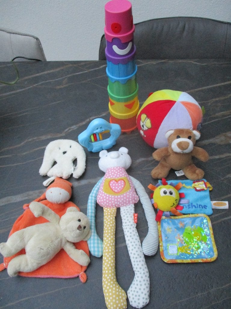 Babyspeelgoed 10-delige set - o.a. stapeltoren bal lappenpop, Ophalen of Verzenden, Zo goed als nieuw, Overige typen