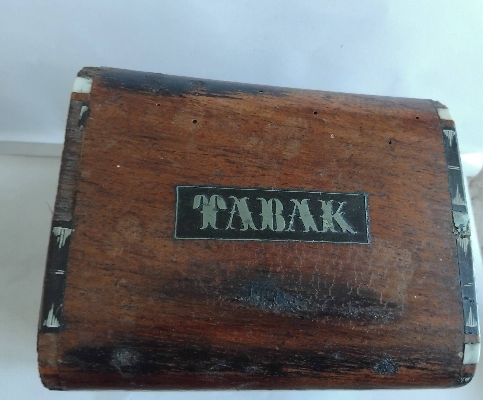 Antieke houten tabaksdoos met inlegwerk, Ophalen of Verzenden